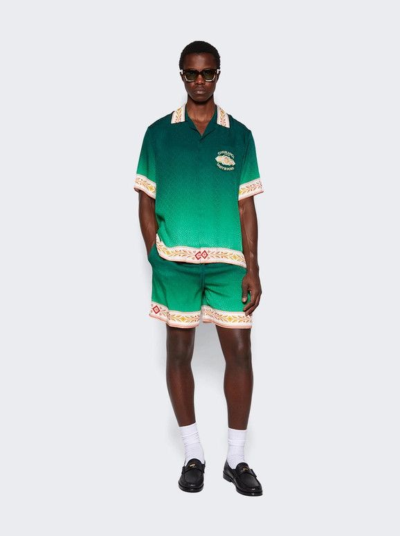 Casablanca o1mle0326 Drawstring Silk Shorts Unity Is Power in Green Size US 38 / EU 54 - 2 Thumbnail