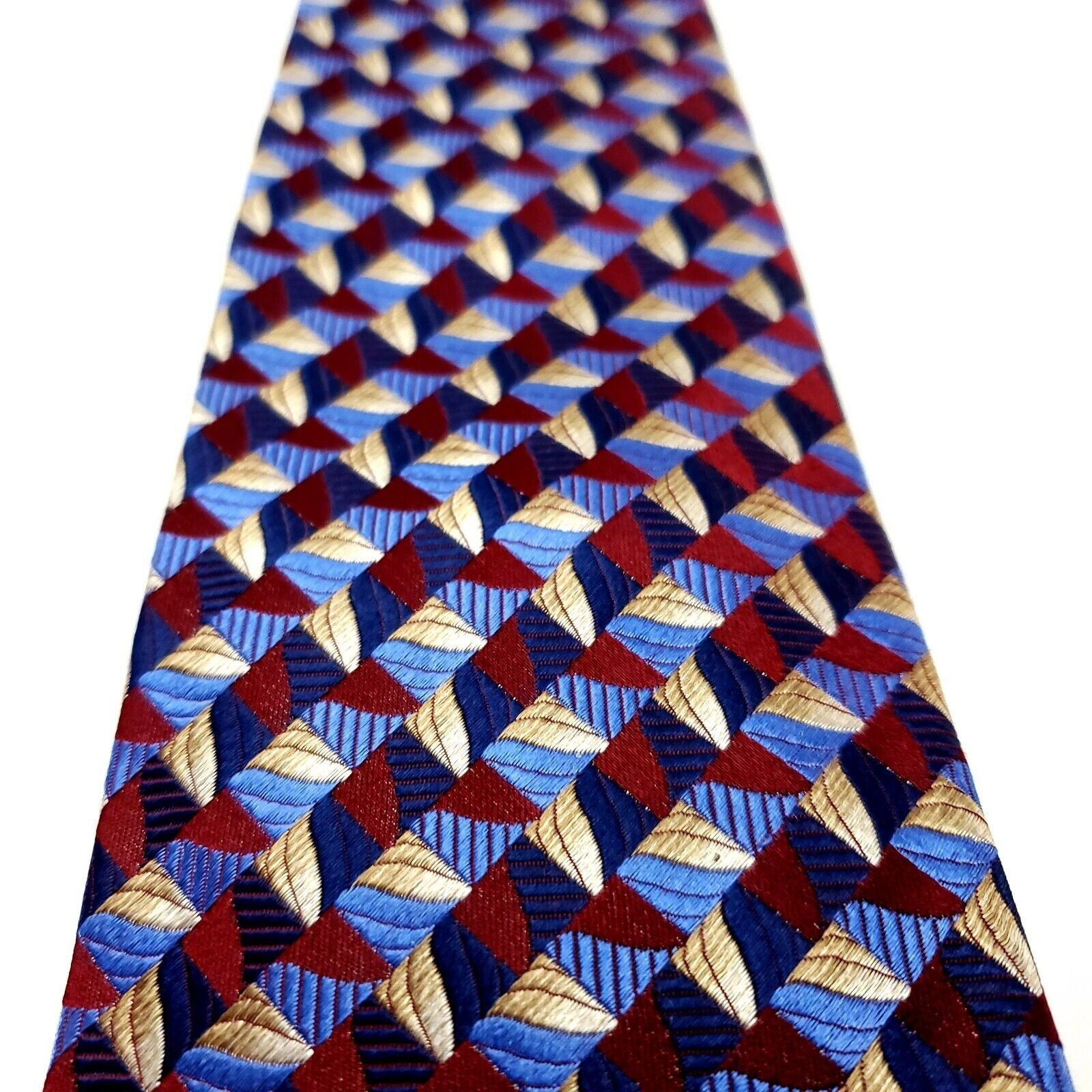 Pronto Uomo Pronto Uomo Couture Silk Tie Woven Red Blue Yellow Geometric Size ONE SIZE - 2 Thumbnail