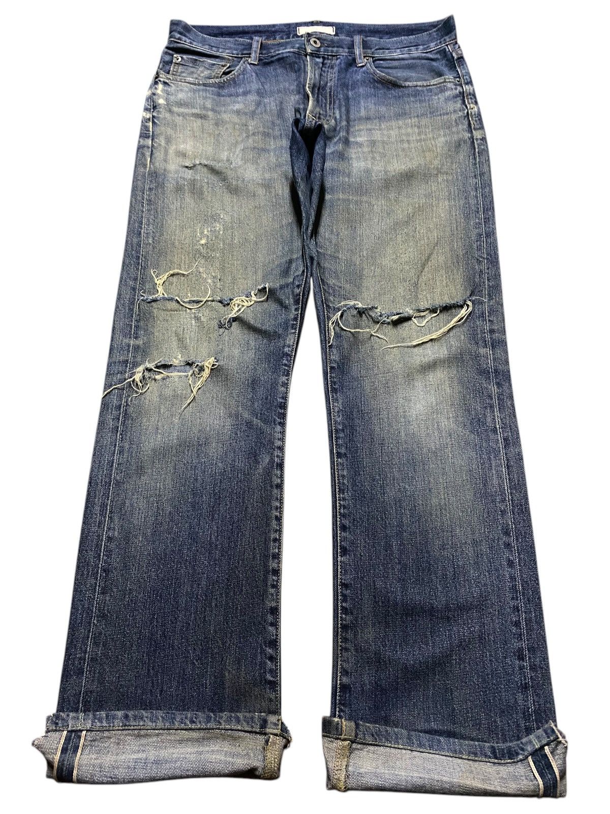 Vintage Japanese Brand Uniqlo Selvedge Distressed Jeans