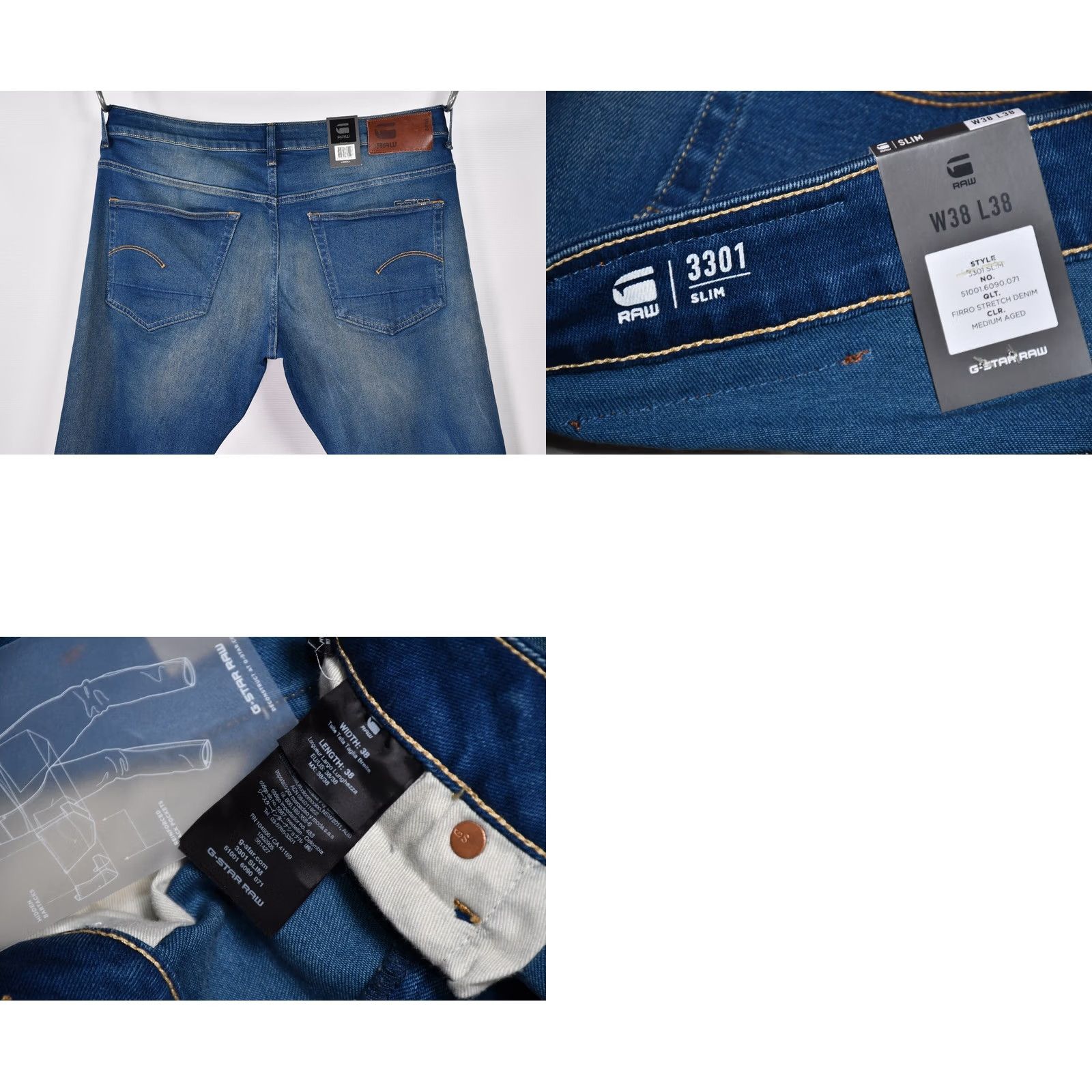 G-Star G-STAR RAW 3301 Slim Firro Stretch Denim Medium Aged Men's Jeans W38 L38 Size US 38 / EU 54 - 8 Thumbnail