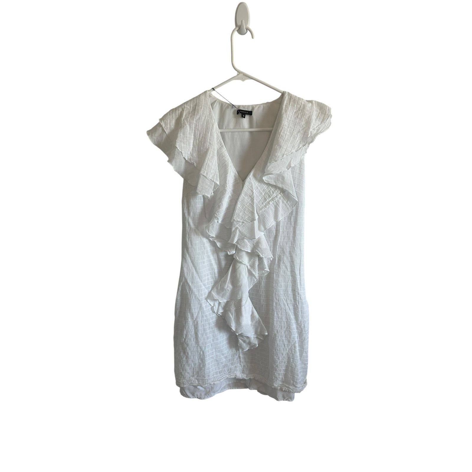 Other Tocca White Sleeveless Ruffled Front V-Neck Short Dress Size S / US 4 / IT 40 - 3 Thumbnail