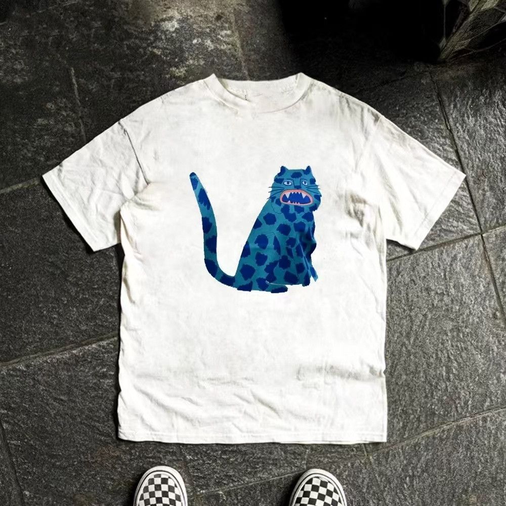 Japanese Brand × Vintage White casual retro fun graffiti cat loose t-shirt Size US M / EU 48-50 / 2 - 1 Thumbnail