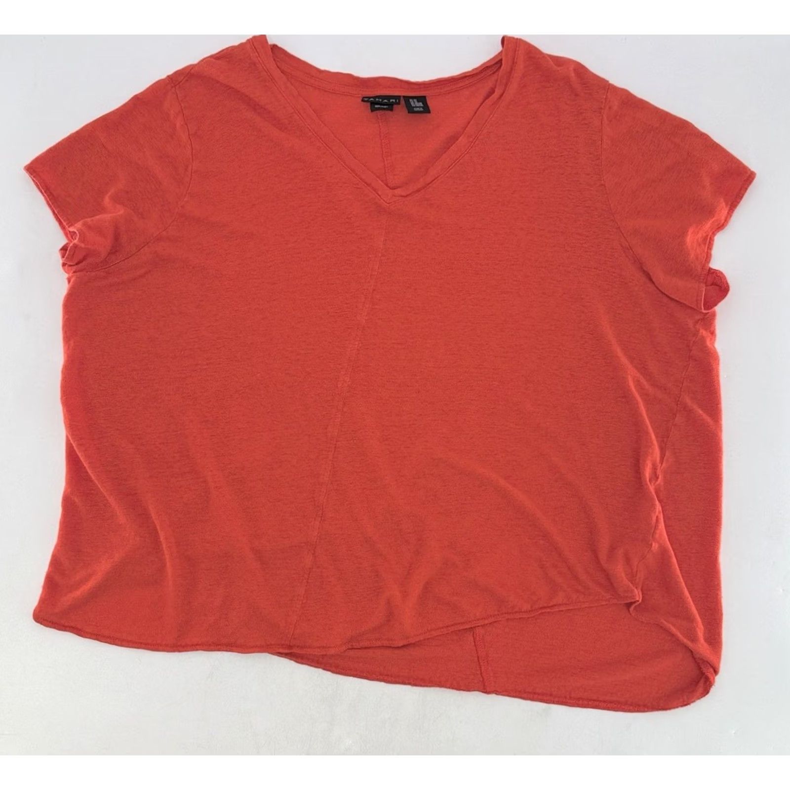 Vintage Tahari Linen Tee Shirt Plus Size 3x Red Orange V-Neck Cropped? Boho Women Size XXL / US 16-18 / IT 52-54 - 3 Thumbnail