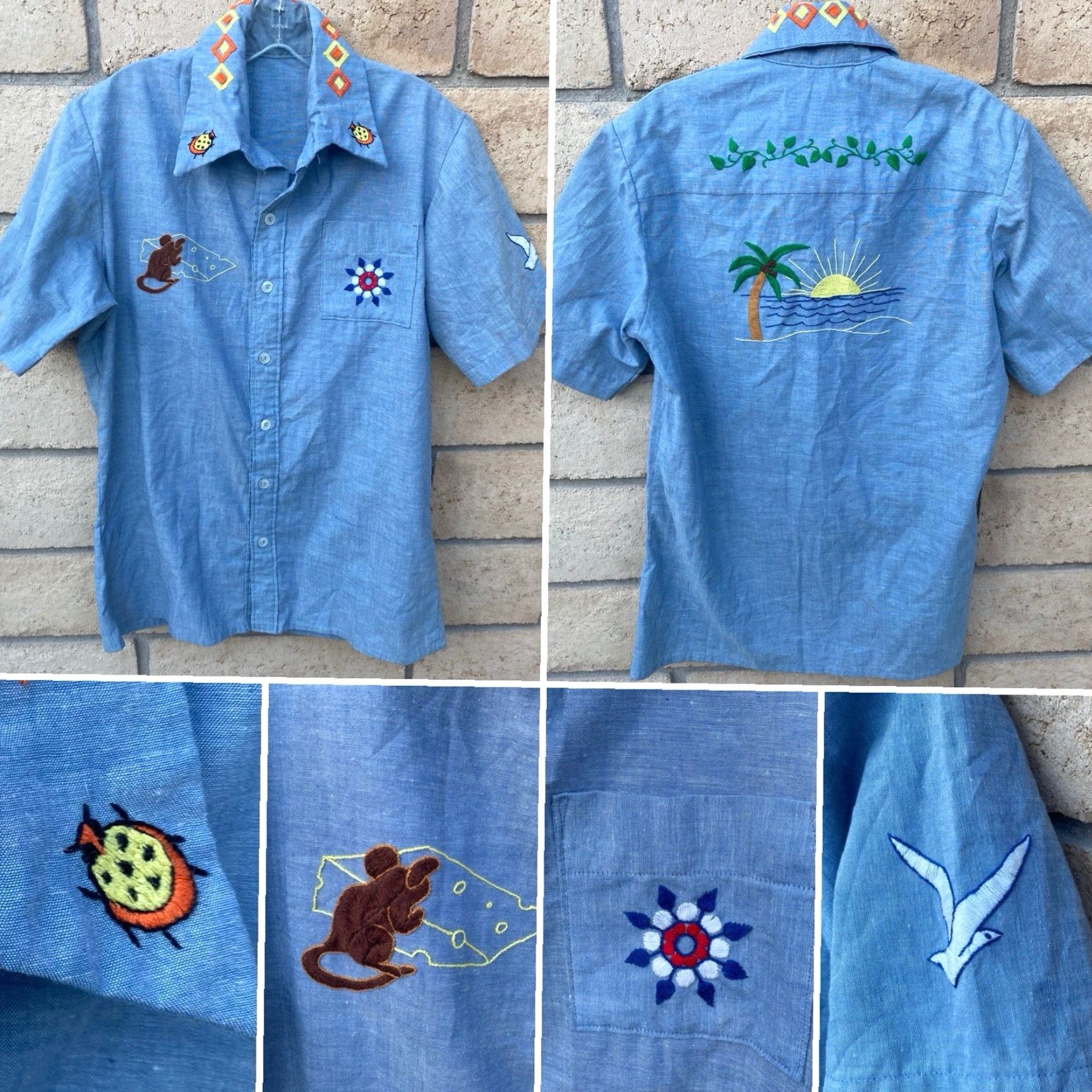 Vintage VINTAGE Western Embroidered Chambray Shirt Denim Look Western Palm Tree Mouse Etc Mens XL Blue Short Sleeve Button-Up Embroidered Accessories Size US XL / EU 56 / 4 - 2 Thumbnail