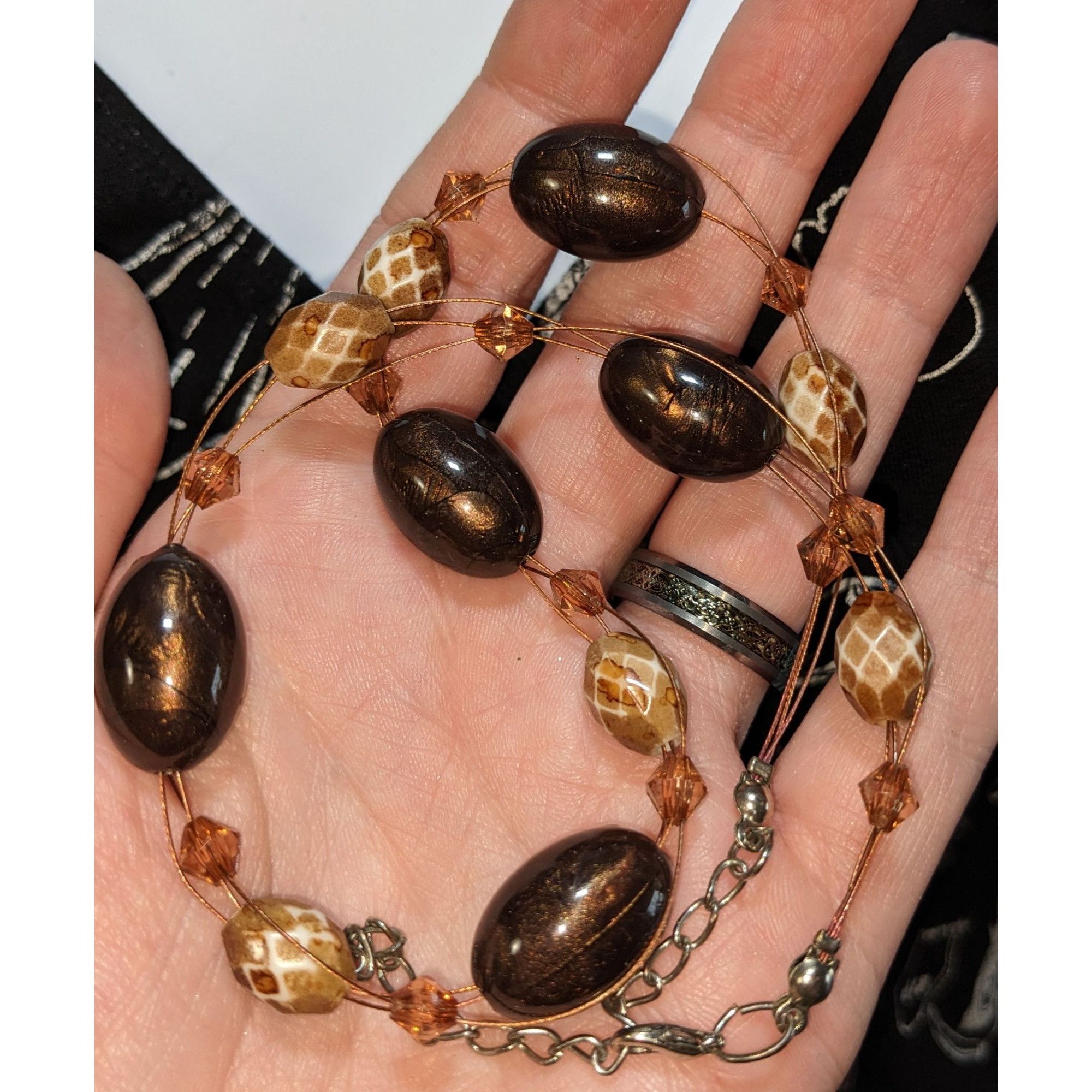 Other Bohemian Brown & Gold Beaded Necklace With Giraffe Print Bea Size ONE SIZE - 2 Thumbnail