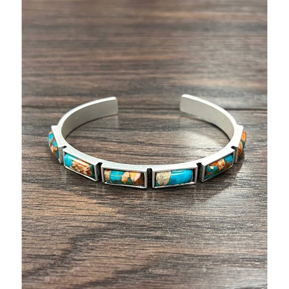 Other Bar Gemstone Cuff Bracelet in Antique Silver Style, Southwes Size ONE SIZE - 6 Thumbnail