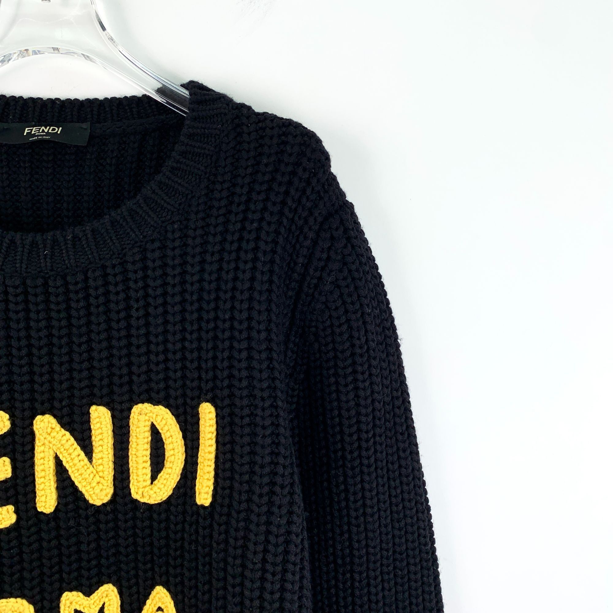 Fendi Fendi Black Logo Embroidered Wool Round-Neck Long-Sleeve Kni Size US L / EU 52-54 / 3 - 6 Thumbnail