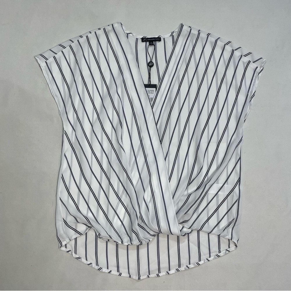 Adrianna Papell NWT New $79 Adrianna Papell Short Sleeve Striped Wrap Blous Size S / US 4 / IT 40 - 5 Thumbnail