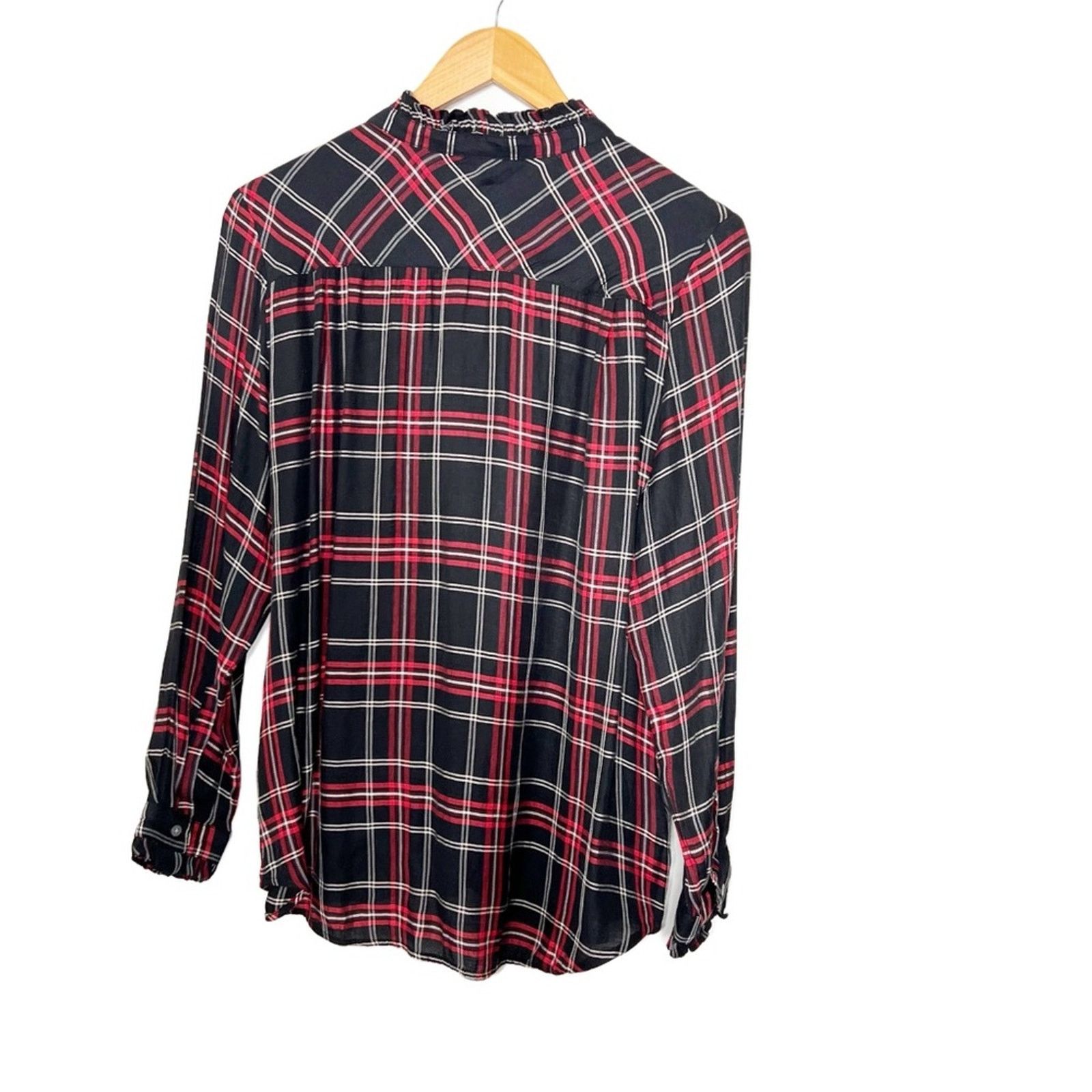 Loft Loft Women’s Petite Plaid Button Down Flannel Ruffle Shirt Size L / US 10 / IT 46 - 12 Thumbnail