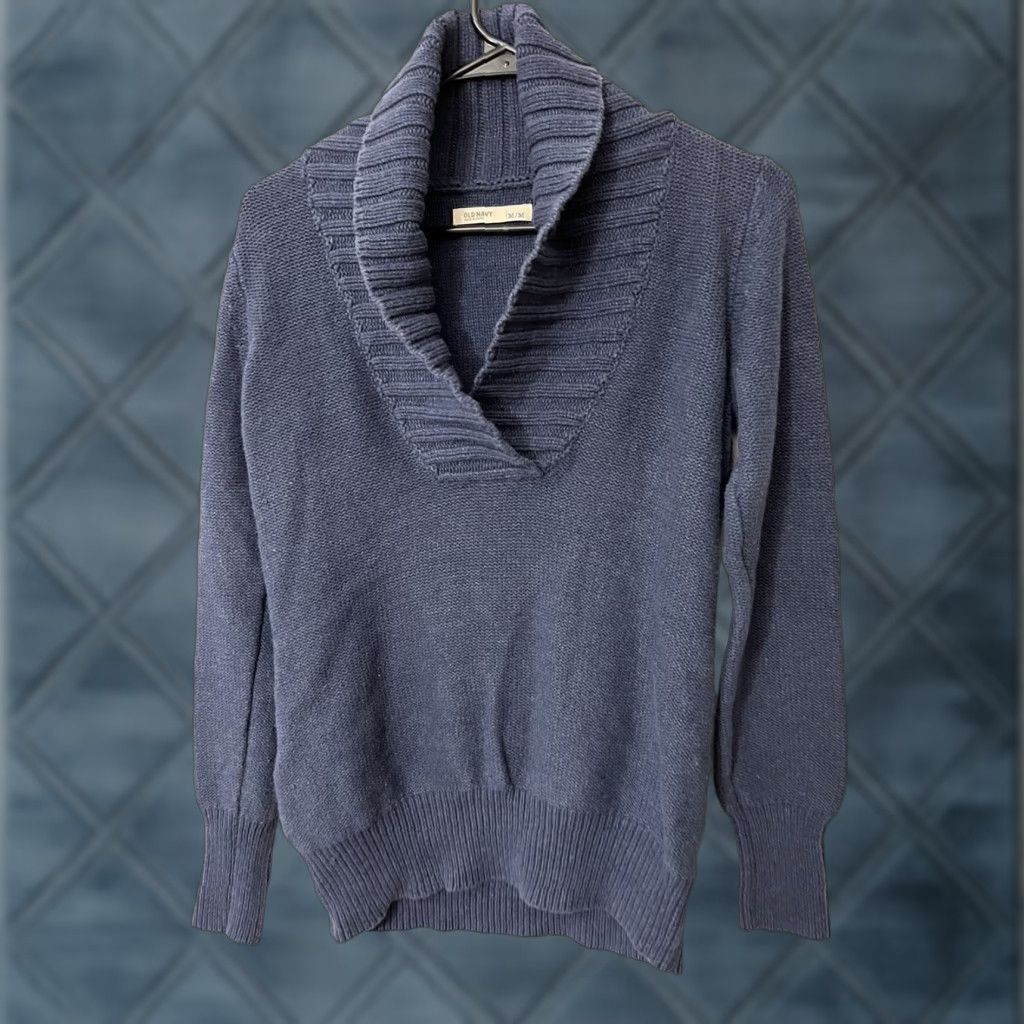 Old Navy Old Navy Sweater Women's Medium Cable Shawl Collar Blue Pullover Size M Size M / US 6-8 / IT 42-44 - 1 Thumbnail