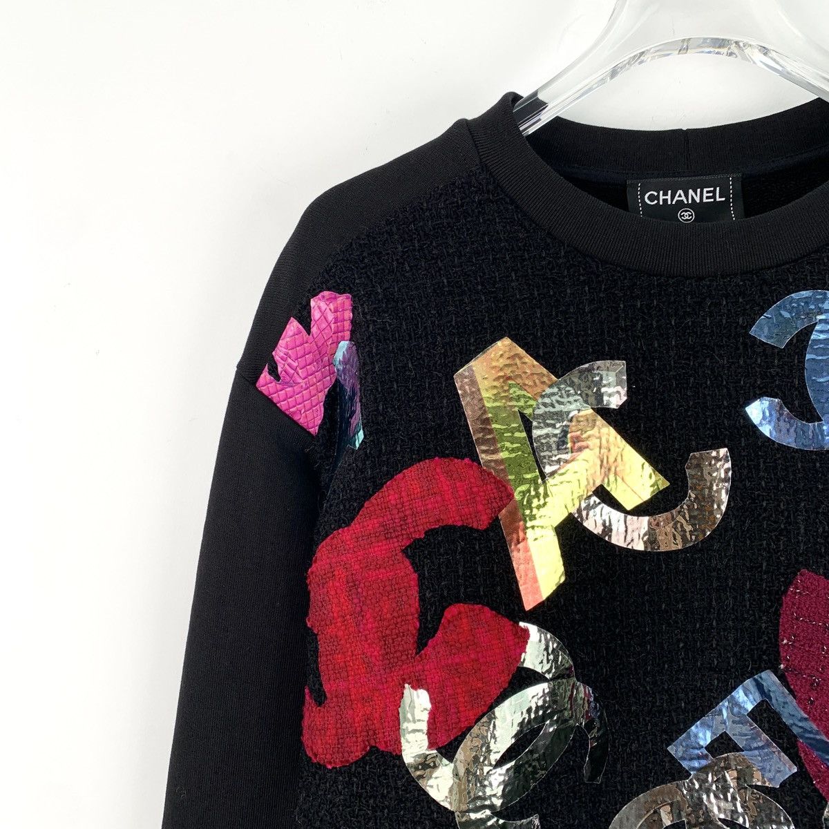 Chanel Chanel Black Logo Colorful Sequins Monogram Sweatshirt Size S / US 4 / IT 40 - 3 Thumbnail