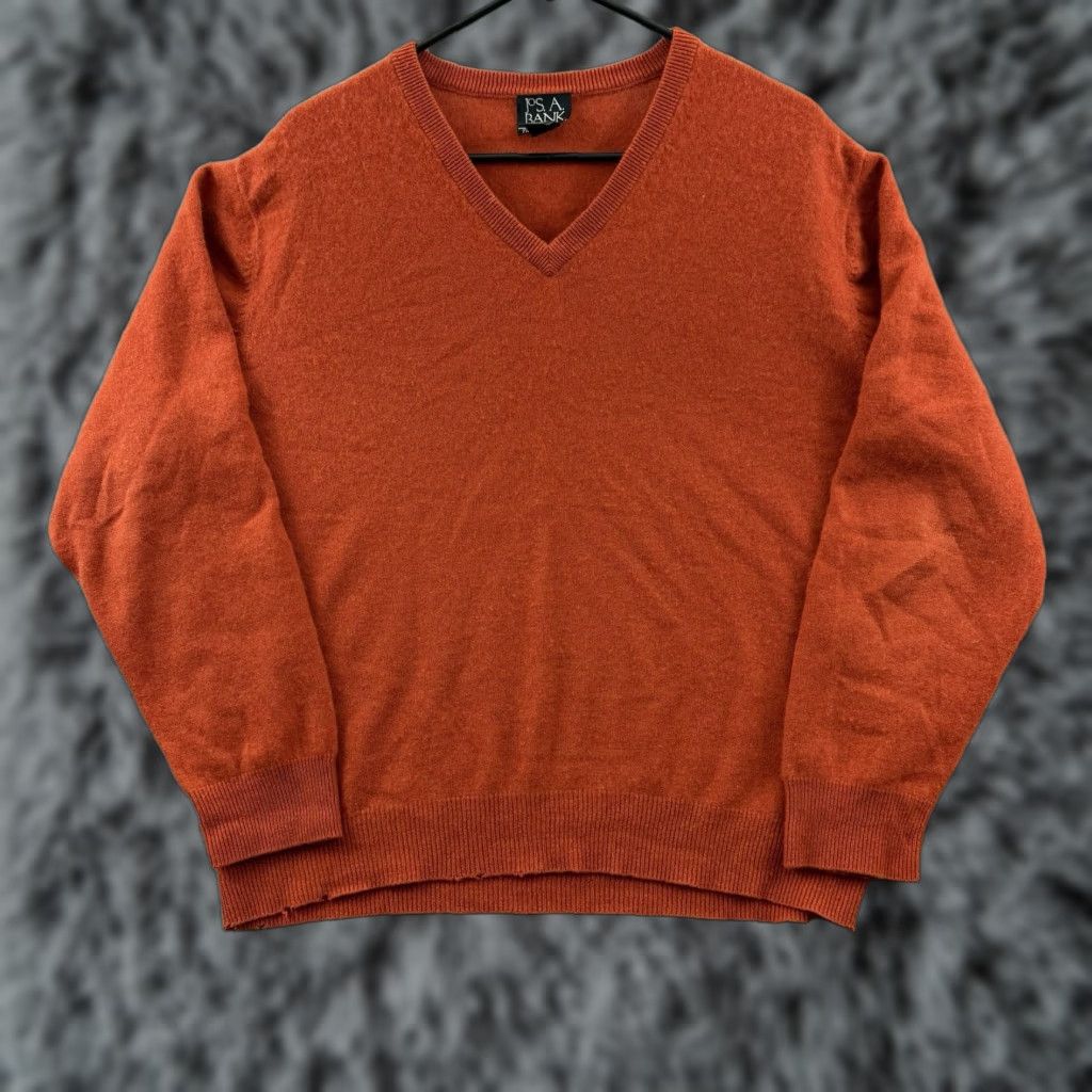 Vintage Jos A Bank Sweater Mens Large Orange Knit 100% Cashmere V Neck Pullover Preppy Size US L / EU 52-54 / 3 - 1 Thumbnail