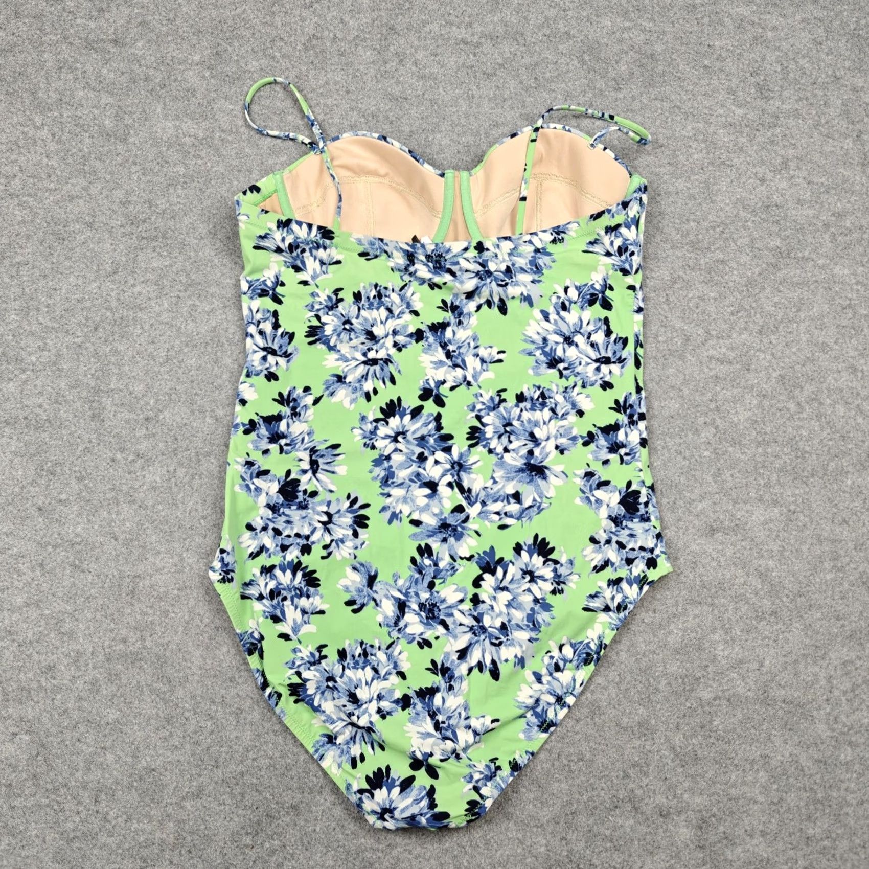 J.Crew J.Crew Womens 14 Green Floral One Piece Padded Spaghetti Straps A8781 Size ONE SIZE - 5 Thumbnail