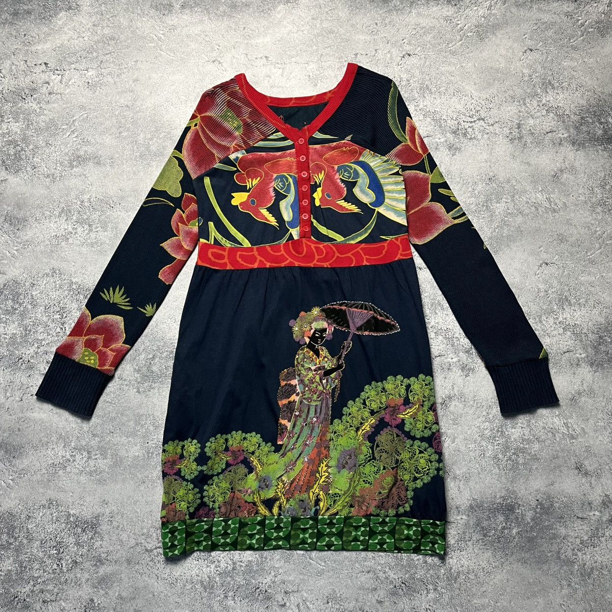 Desigual Vintage Desigual Dress Avant-Garde Geisha Long Sleeve V-Neck Size L / US 10 / IT 46 - 1 Thumbnail