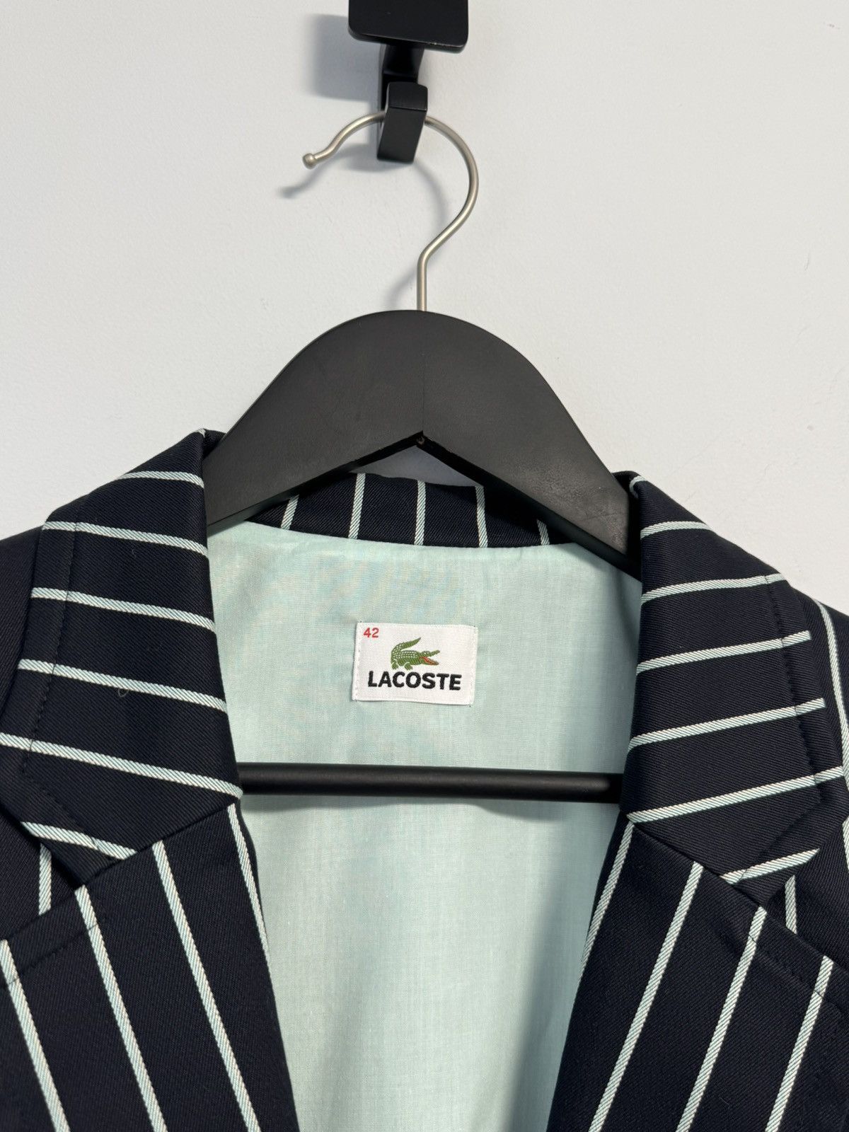 Lacoste LACOSTE Womens 2 Button Blazer Jacket Medium Black Striped Size M / US 6-8 / IT 42-44 - 6 Thumbnail