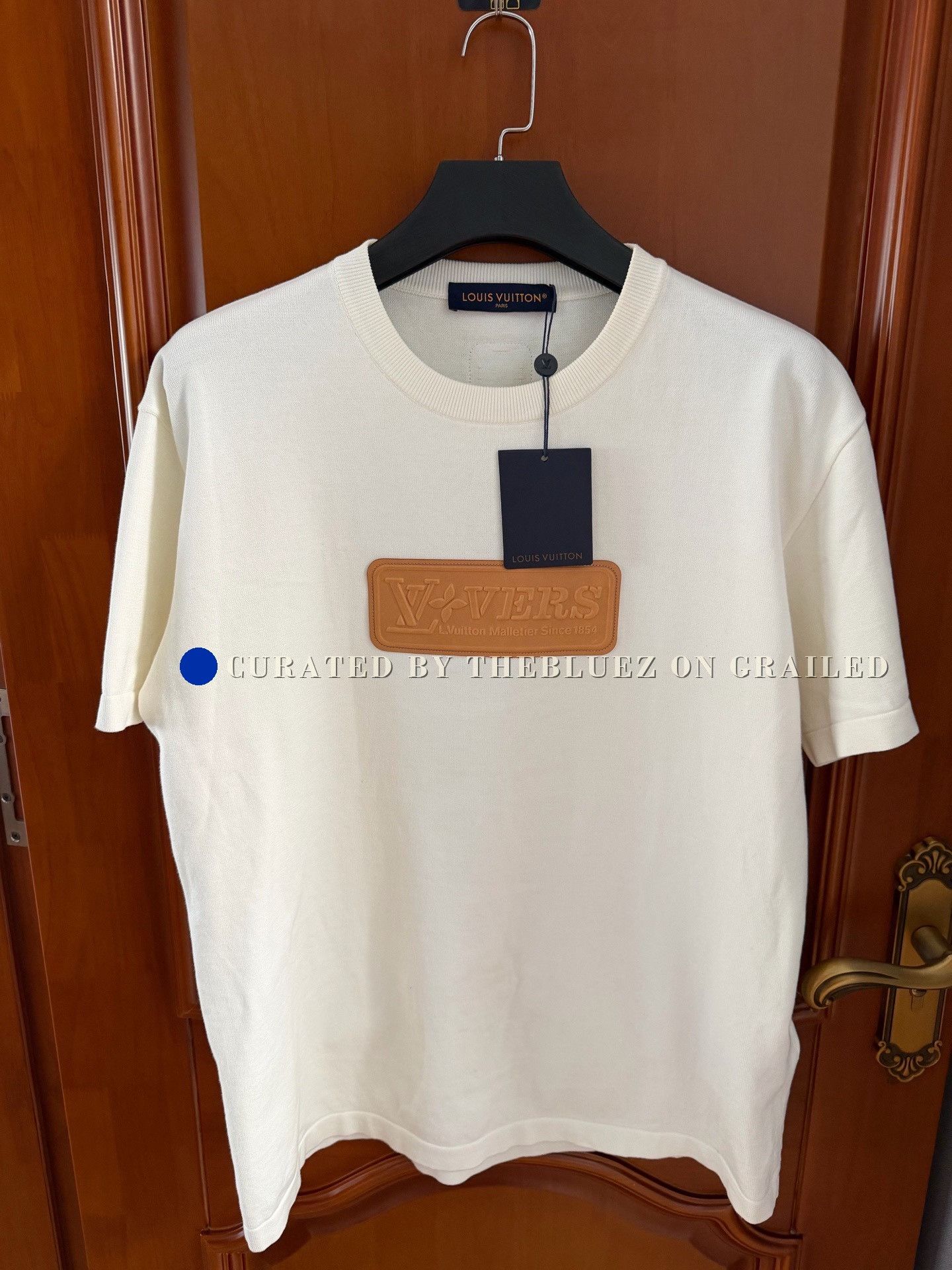 Louis Vuitton Louis Vuitton White Leather Patch Knit T-Shirt Size US XL / EU 56 / 4 - 1 Thumbnail