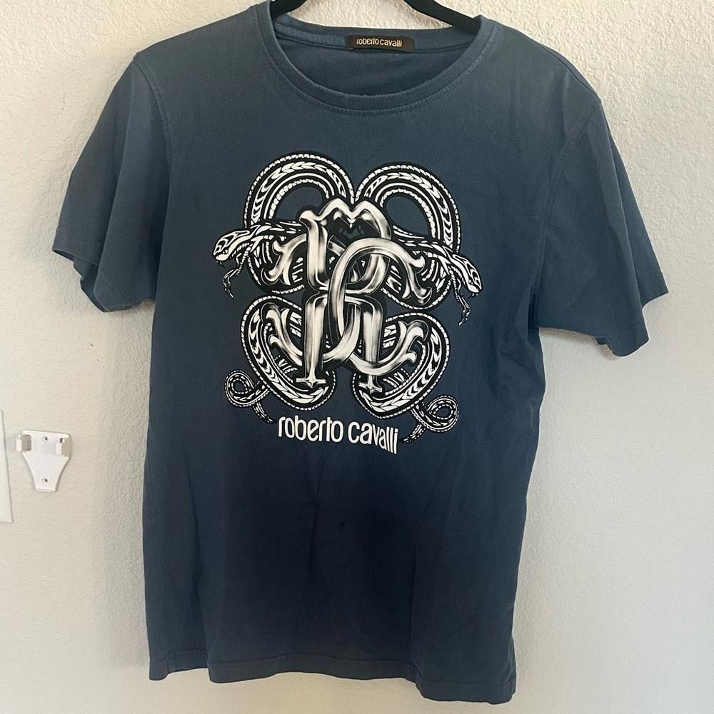 Roberto Cavalli ROBERTO CAVALLI Graphic Tee T-shirt Snake Navy Blue Small Size US S / EU 44-46 / 1 - 1 Thumbnail