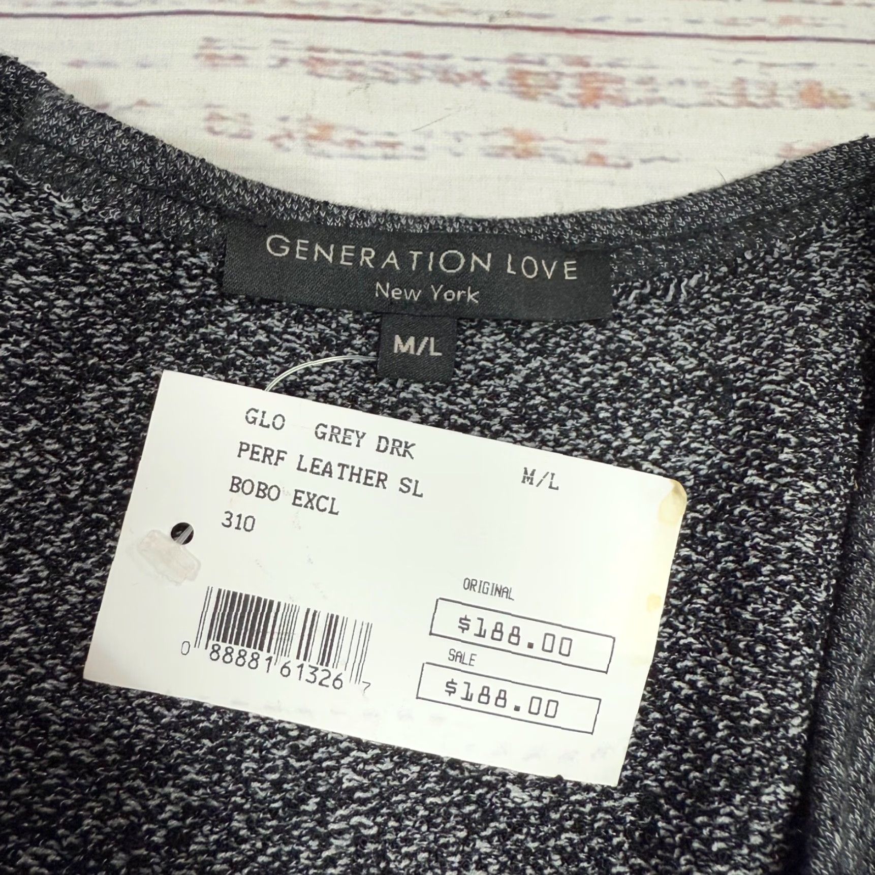 Generation Love Generation Love Womens Blouse M/L Gray Black Perforated Sleeve Faux Leather Knit Top Size M / US 6-8 / IT 42-44 - 6 Thumbnail