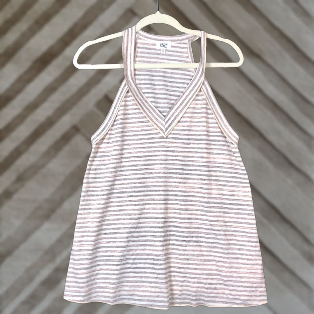 BKE BKE Womens Tank Multicolored Blush Striped V Neck Cotton Blend Stretch M Tank Women Casual Shirt Sets Size M / US 6-8 / IT 42-44 - 1 Thumbnail