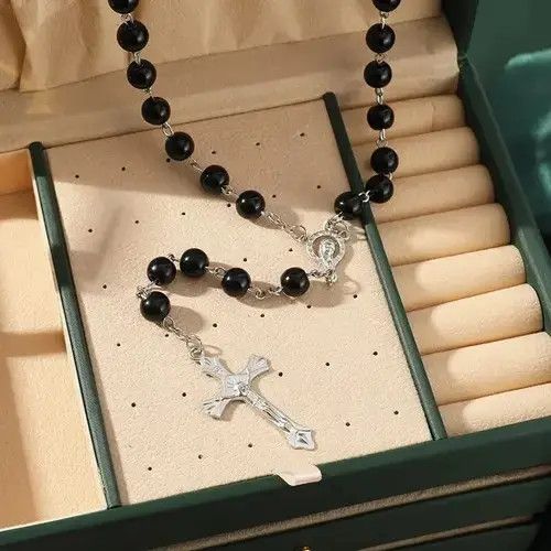 VIBE Imitation Vintage Pearl Rosary Beads Cross Pendant Jewelry Size ONE SIZE - 1 Thumbnail