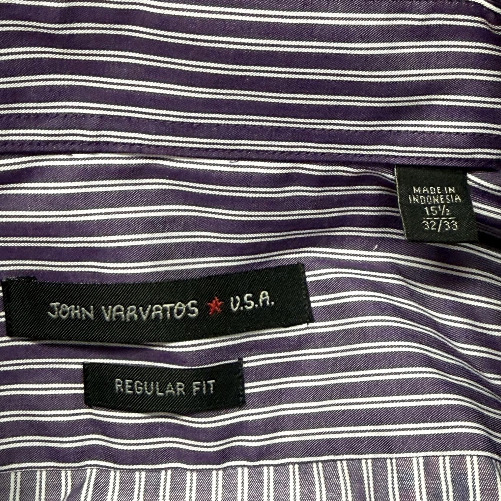 John Varvatos John Varvatos Shirt Mens 15.5 Purple Stripe Long Sleeve Dress 100% Cotton Size 42R - 7 Thumbnail