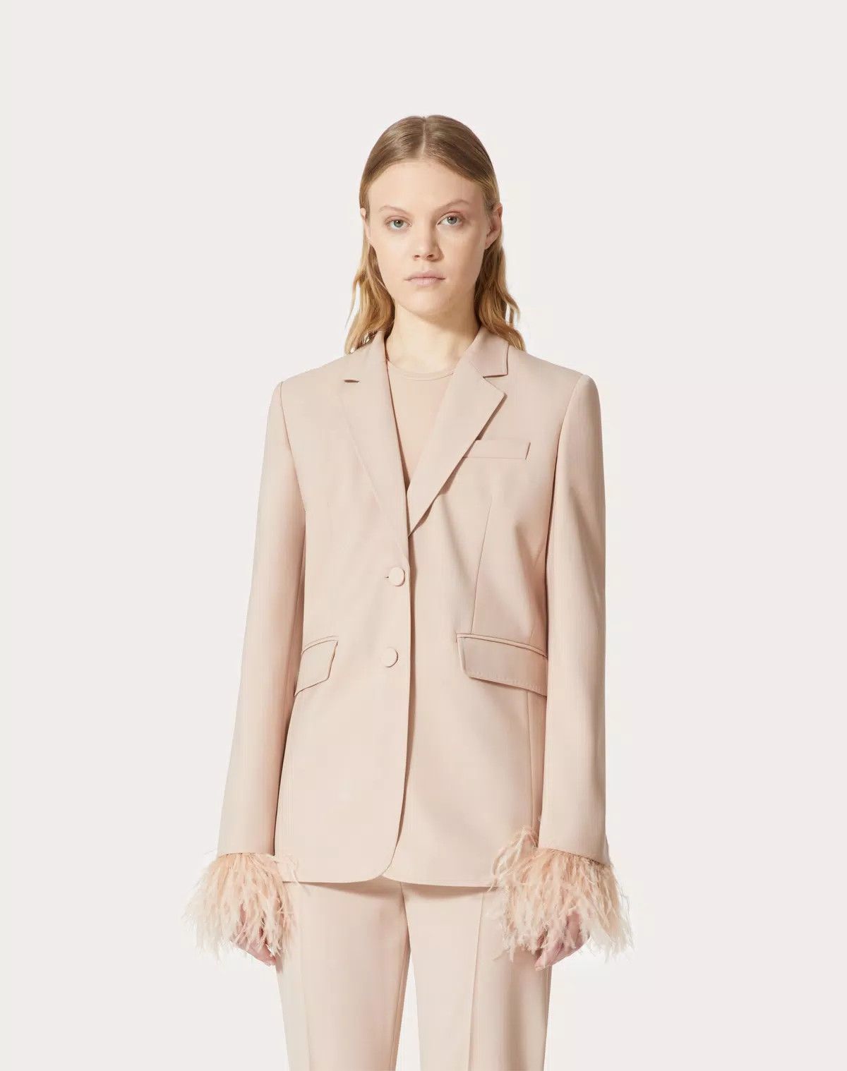 Valentino o1s1wg110426 Dry Tailoring Wool Embroidered Blazer in Sand Size L / US 10 / IT 46 - 5 Thumbnail