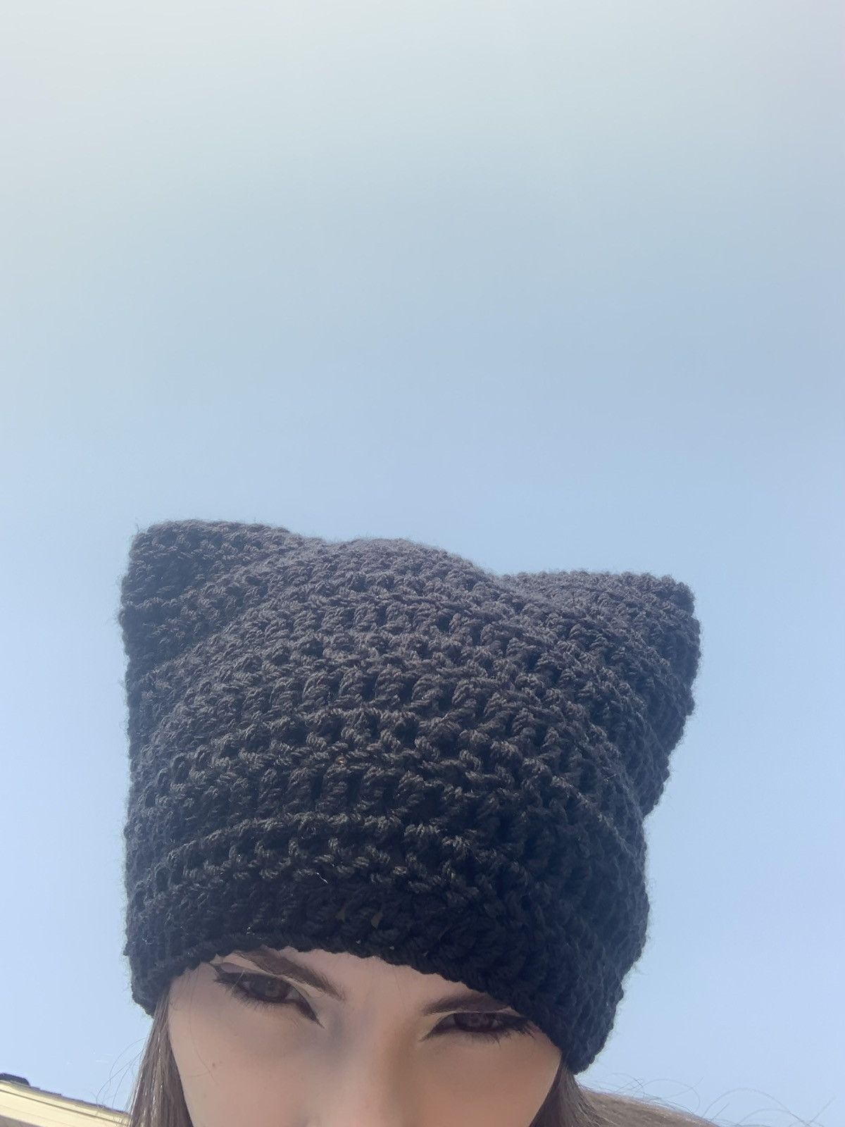 Handmade Crochet Cat Beanie - Solid Black Size ONE SIZE - 9 Thumbnail