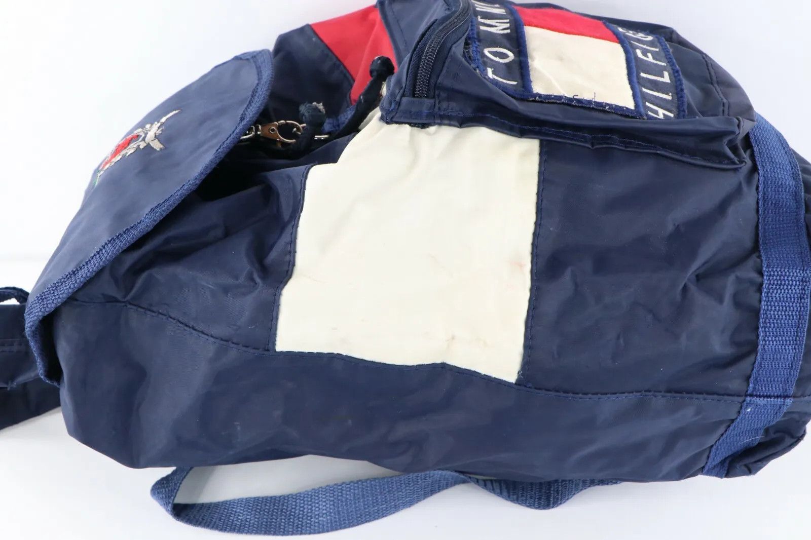 Tommy Hilfiger × Vintage Vintage 90s Tommy Hilfiger Distressed Big Logo Backpack Bag Size ONE SIZE - 7 Thumbnail