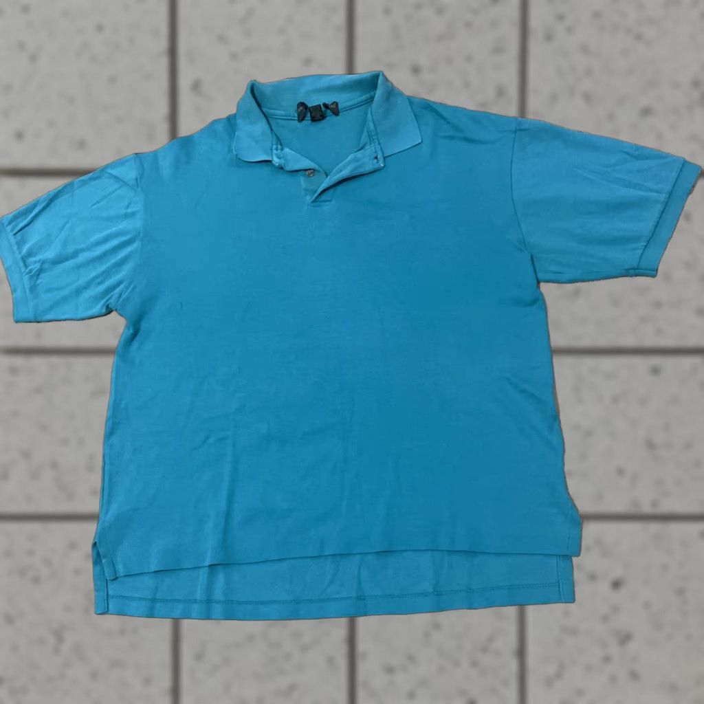 Vintage VINTAGE Polo Shirt Men XL Teal Blue Stretch Jersey Crop Single Stitch 90s USA Grunge Size US XL / EU 56 / 4 - 1 Thumbnail