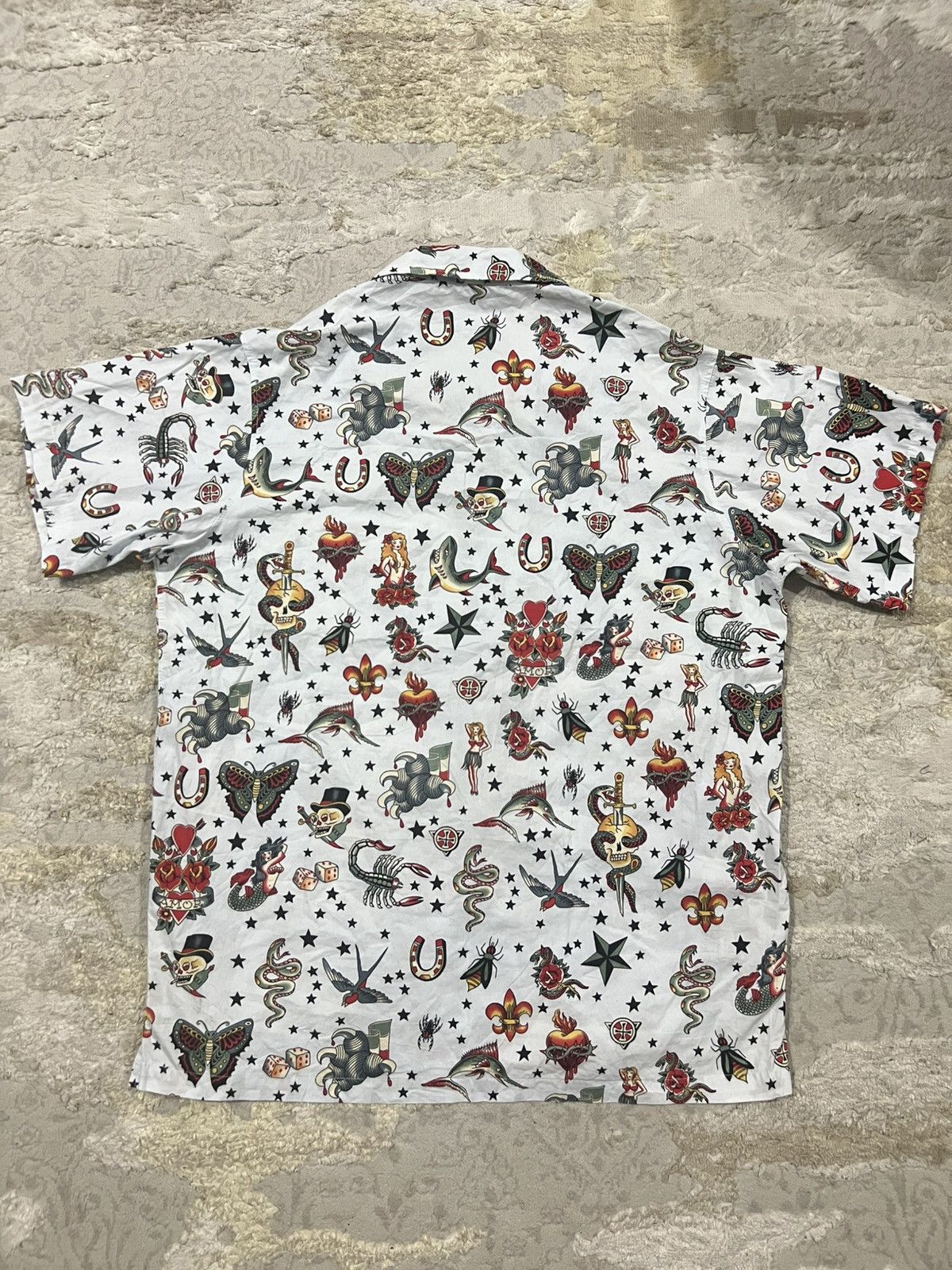 A.F.F.A. Vintage LA ROCKA! Tattoo Print Open Collar SS Button Shirt Size US L / EU 52-54 / 3 - 6 Thumbnail