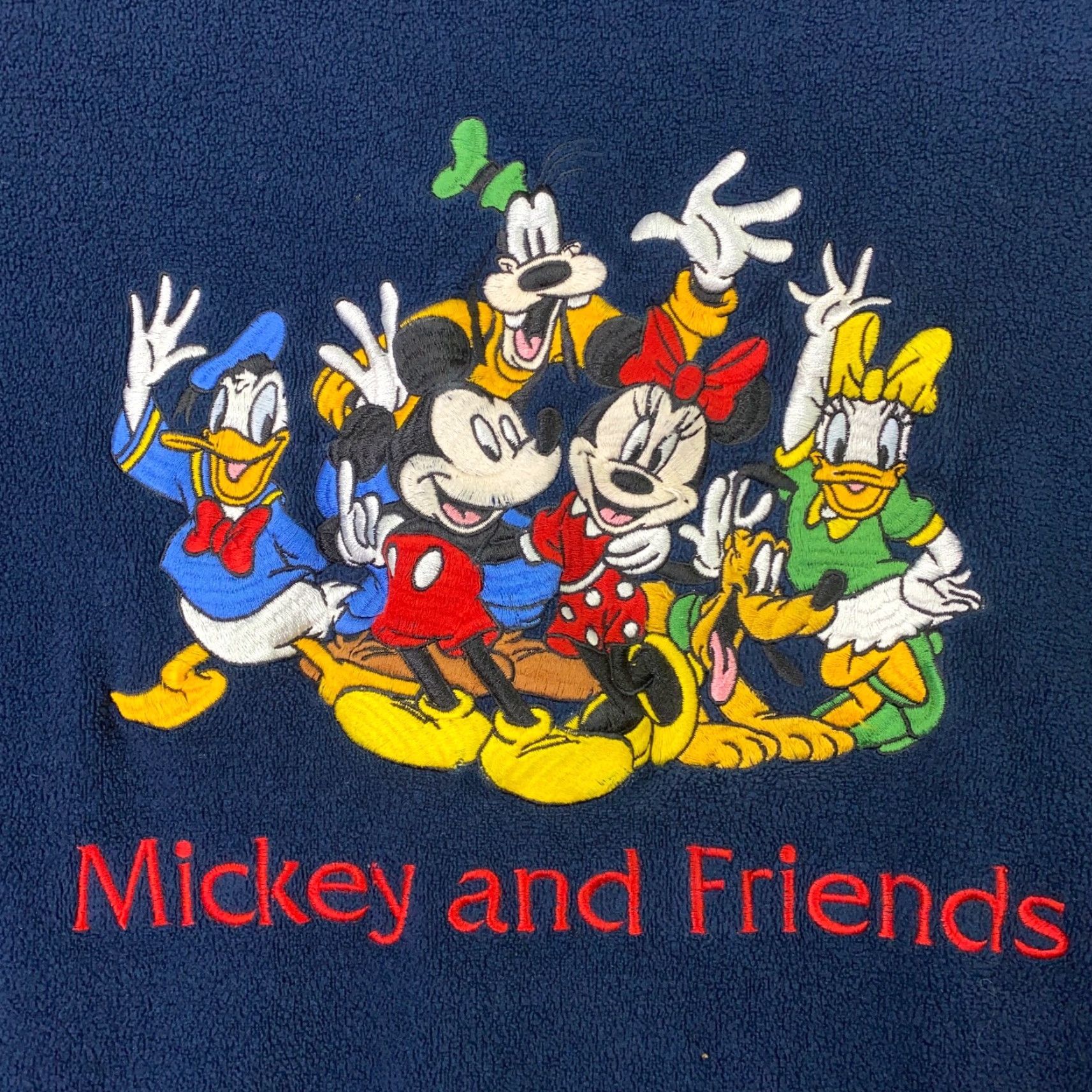 Disney VINTAGE Disney Sweatshirt Womens XL Blue Fleece Mickey & Friends Pluto Daisy Crew Neck Embroidered 90s Cartoon Pullover Sweater Size XL / US 12-14 / IT 48-50 - 3 Thumbnail
