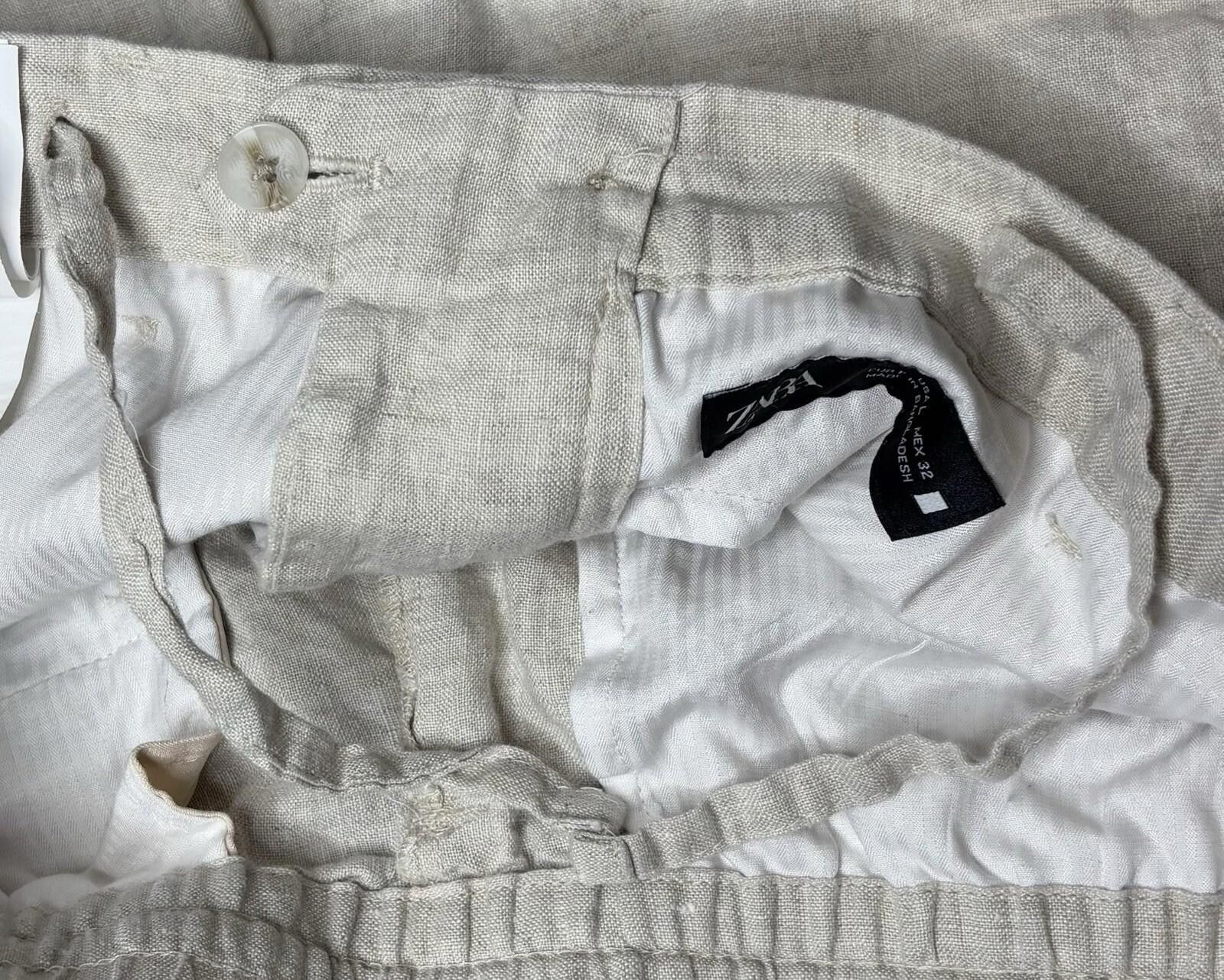 Zara Zara Linen Pants Women's Large Straight Leg Beige Preppy Size 36" / US 14 / IT 50 - 7 Thumbnail