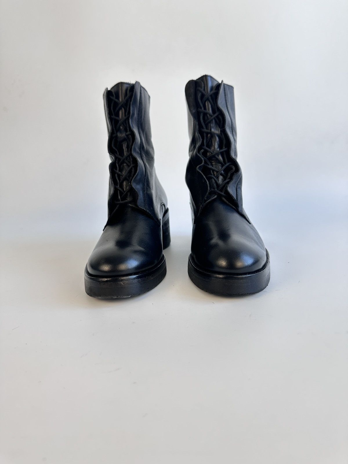 Cos COS Black Leather Lace Up Ankle Boots Size EU 39 Portugal Size US 8.5 / IT 38.5 - 3 Thumbnail