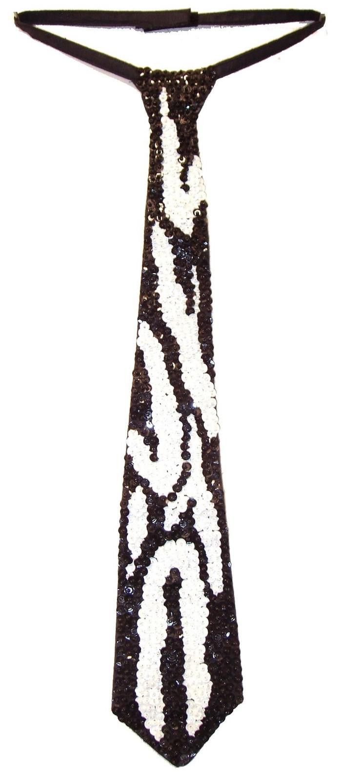 Designer Sequin Neck Tie ZEBRA Adult Unisex Size ONE SIZE - 1 Preview