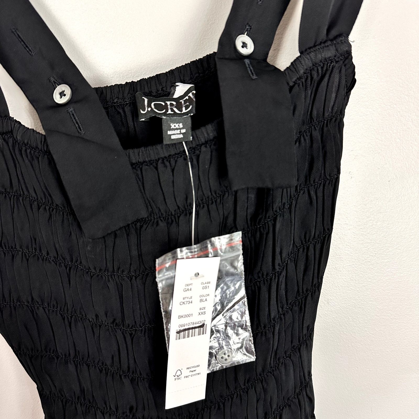 J.Crew J CREW Smocked Drop Waist Silky Midi Dress Black XXS NWT Size XXS / US 00 / IT 34 - 4 Thumbnail