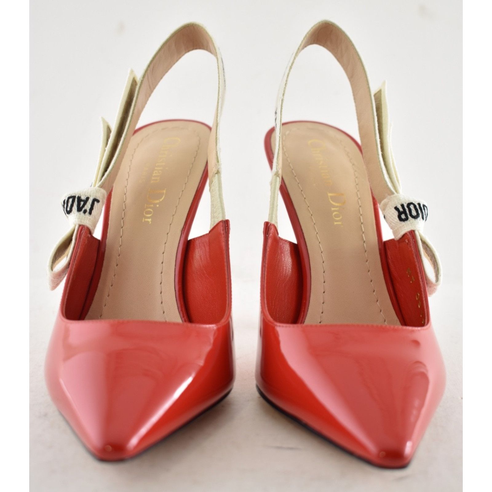 Dior Dior J'adior Red Patent White Black Ribbon Logo Slingback Size US 6 / IT 36 - 6 Thumbnail
