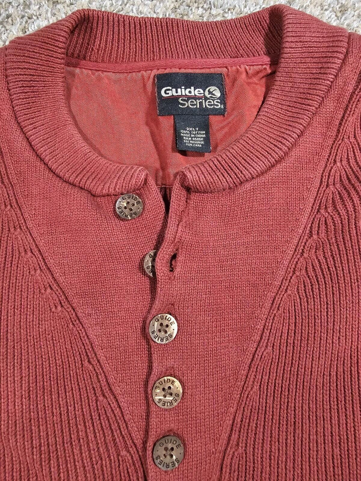 Designer Guide Series 5 Button Henley Sweater Mens 3XLT Red Hike Fish Size US XXL / EU 58 / 5 - 2 Thumbnail