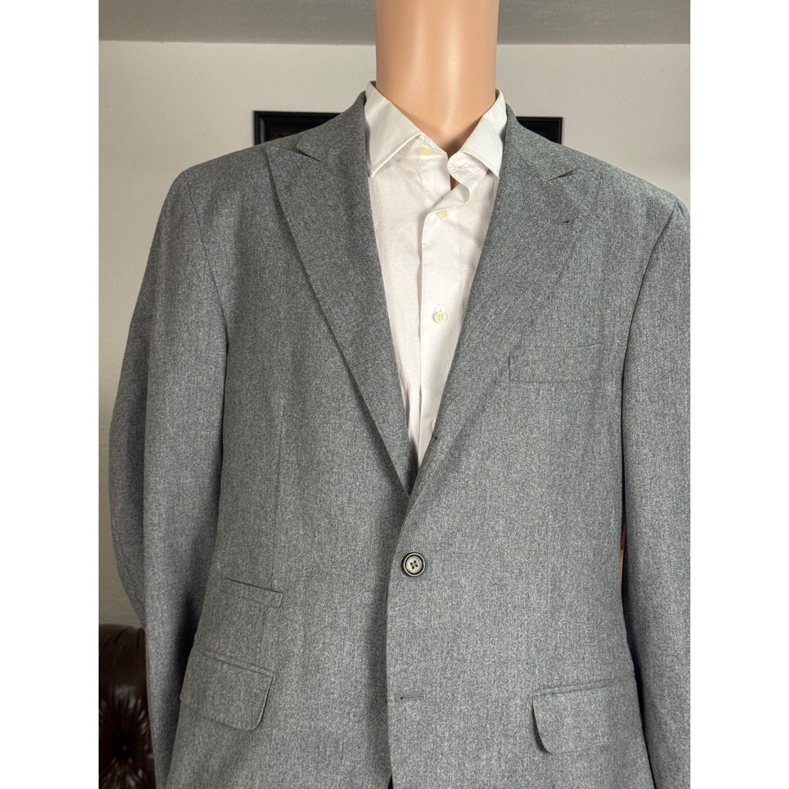 Brunello Cucinelli Brunello Cucinelli Peak Lapel Gray Cashmere Wool Blazer 42R Size 42R - 1 Thumbnail