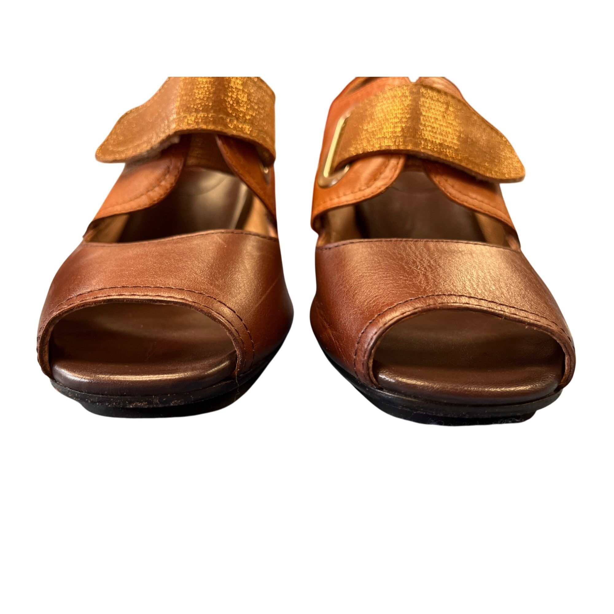 Other Anyi Lu Womens Brown Leather Slingback Heals Sz 38 SKU 8947 Size US 8 / IT 38 - 9 Thumbnail