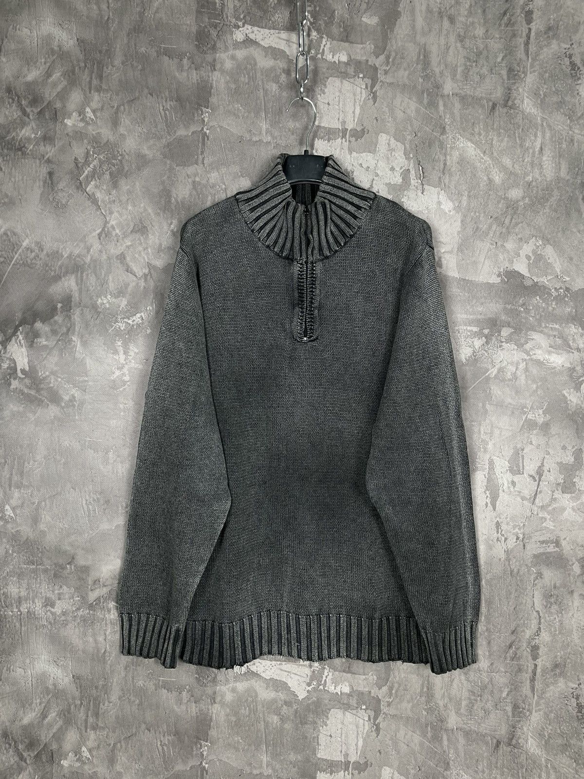 Japanese Brand × Tribal Streetwear × Vintage Japanese 3D Tribal 00s Vintage Faded Washed Grey 1/3 Sweater Size US M / EU 48-50 / 2 - 1 Thumbnail