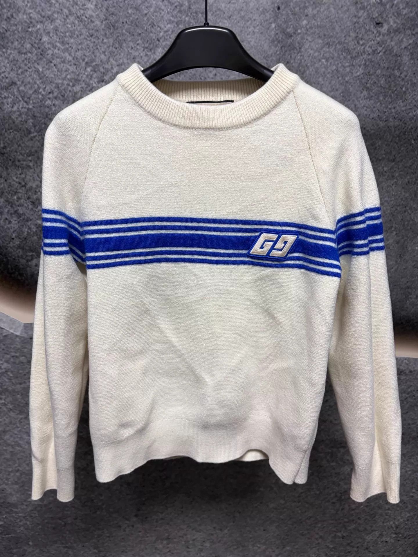 Gucci Gucci Blue White Stripe GG Embroidered 100% Wool Sweater XL Size US XL / EU 56 / 4 - 1 Thumbnail