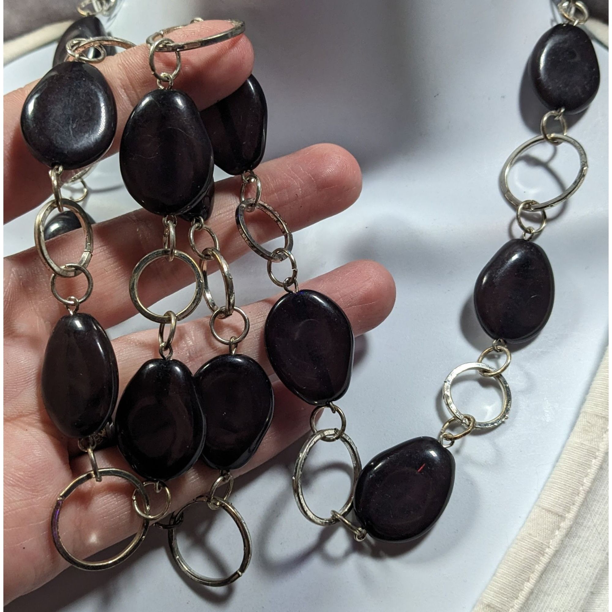 Other Black Beaded Silver Tone Ring Chain Opera Necklace Size ONE SIZE - 3 Thumbnail