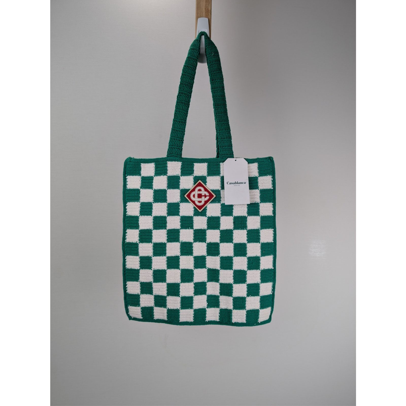 Casablanca o1rshd1 Size: OS / crochet cotton tote bag in green & white Size ONE SIZE - 1 Thumbnail