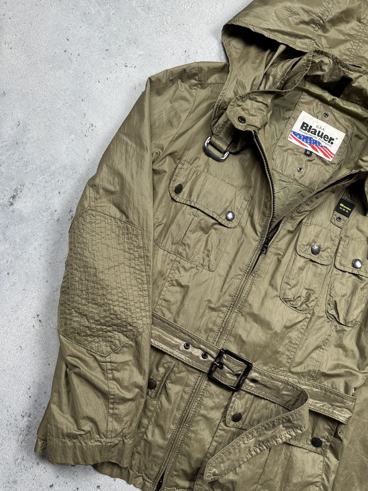 Alpha Industries Blauer USA Military-Style Hooded Belted Nylon Jacket 90s y2k Size XL / US 12-14 / IT 48-50 - 3 Thumbnail