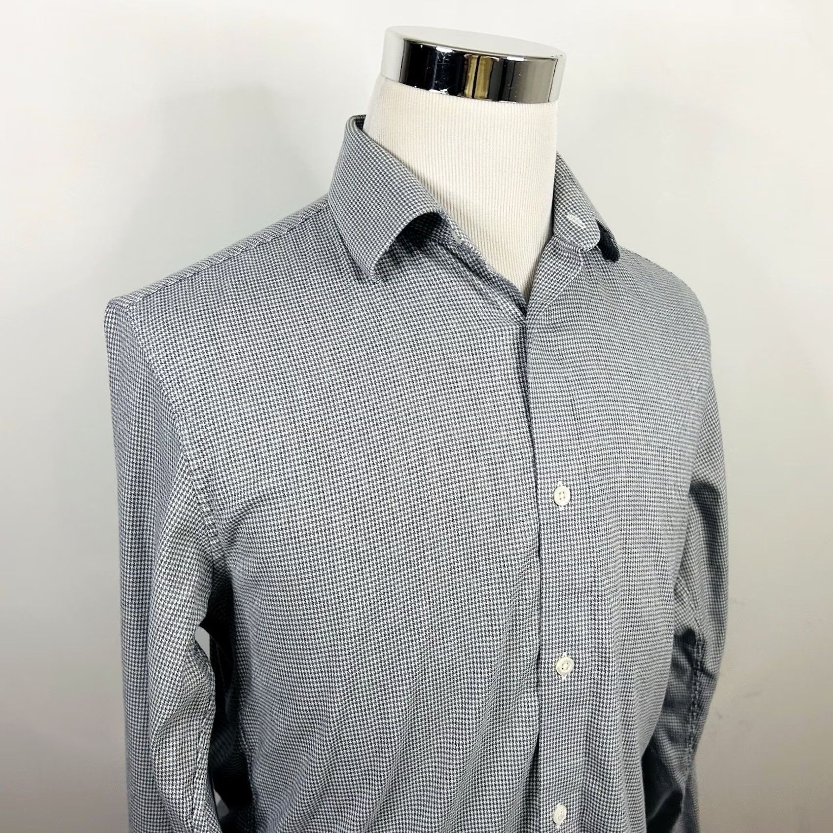 Bonobos Bonobos Dress Shirt Slim Fit Stretch Gray White Houndstooth Cotton Blend 16 36 Men Size 42R - 2 Thumbnail