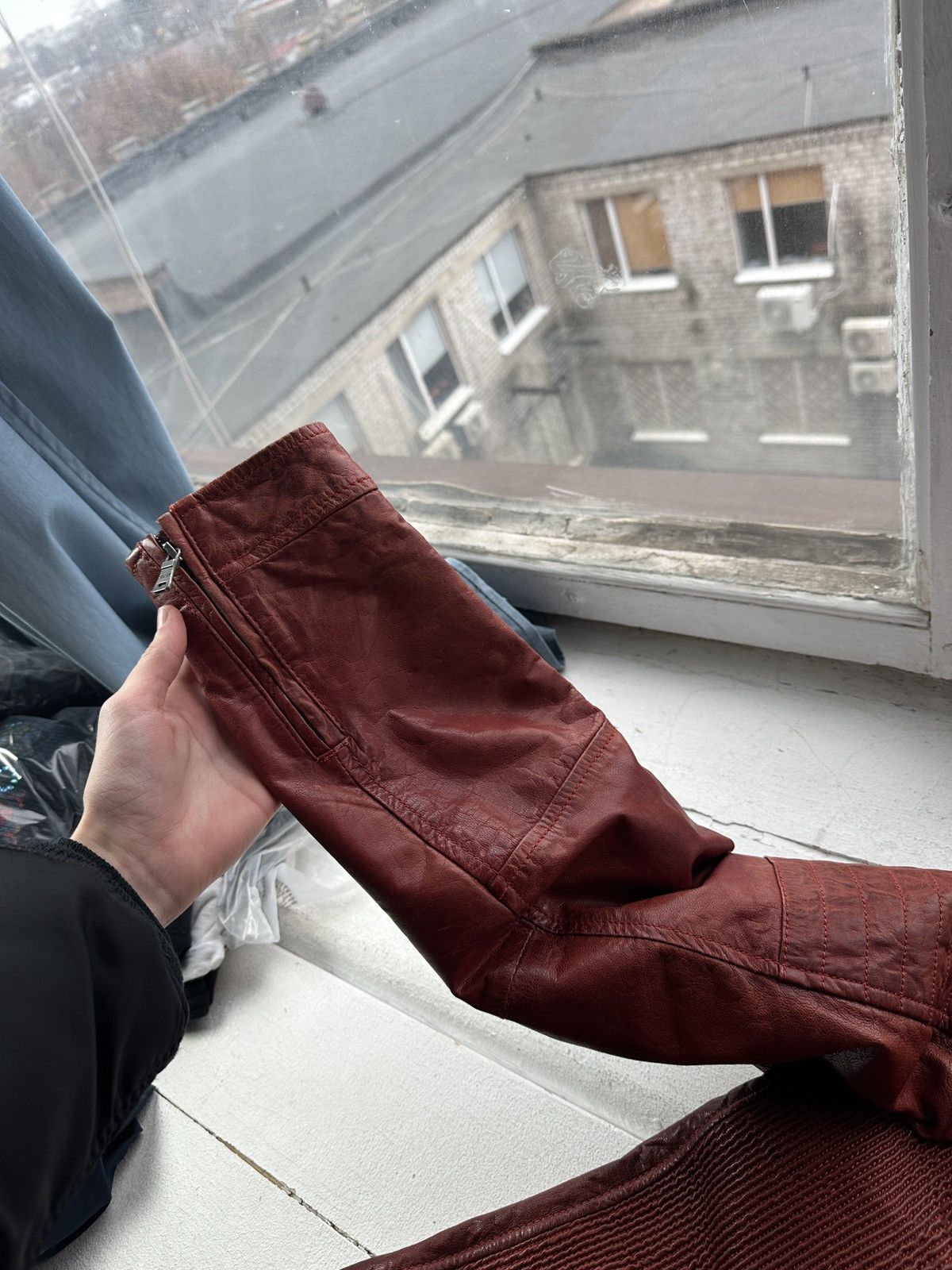 Gypsy 🚨VNTG LEATHER JACKET AVANT GARDE ASYMMETRICAL BROWN MOTO Size US XL / EU 56 / 4 - 15 Thumbnail