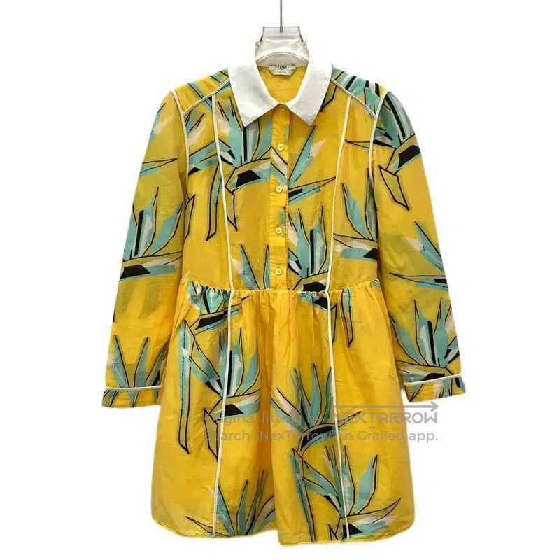 Fendi Fendi Yellow Floral Cotton Dress for Women . Size S / US 4 / IT 40 - 1 Thumbnail