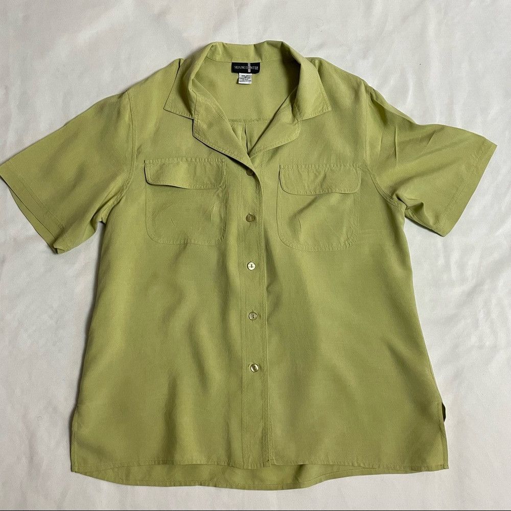 Other Vintage Silk Ncounter Light Green Short Sleeve Button Blous Size M / US 6-8 / IT 42-44 - 7 Thumbnail