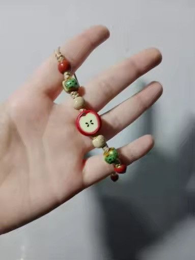 Jewelry Handmade Apple Ceramic Bracelet Adjustable Woven Cord Size ONE SIZE - 3 Thumbnail