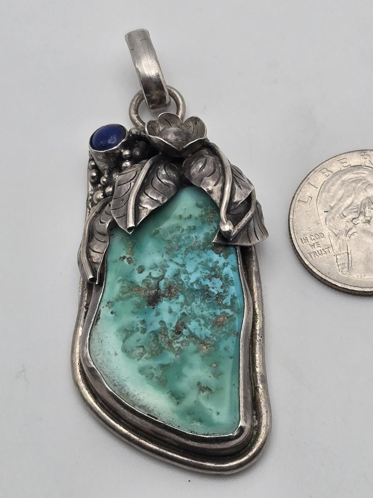 Studio D'Artisan Vintage Sterling Pendant Turquoise Lapis Lazuli Floral Size ONE SIZE - 6 Thumbnail